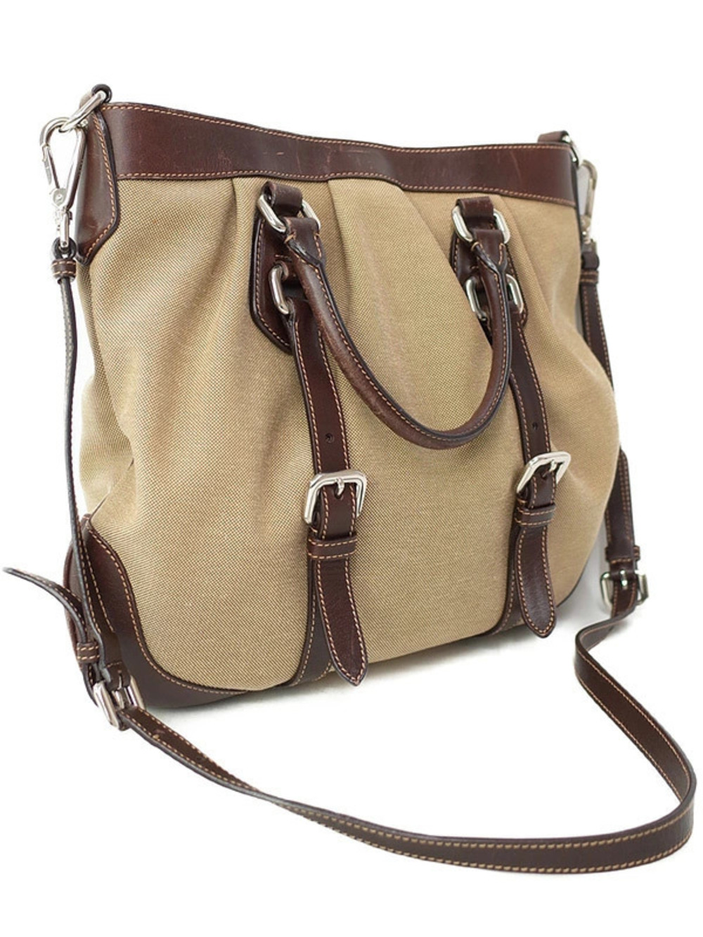 Prada canvas Jacquard 2Way Logo Handbag brown